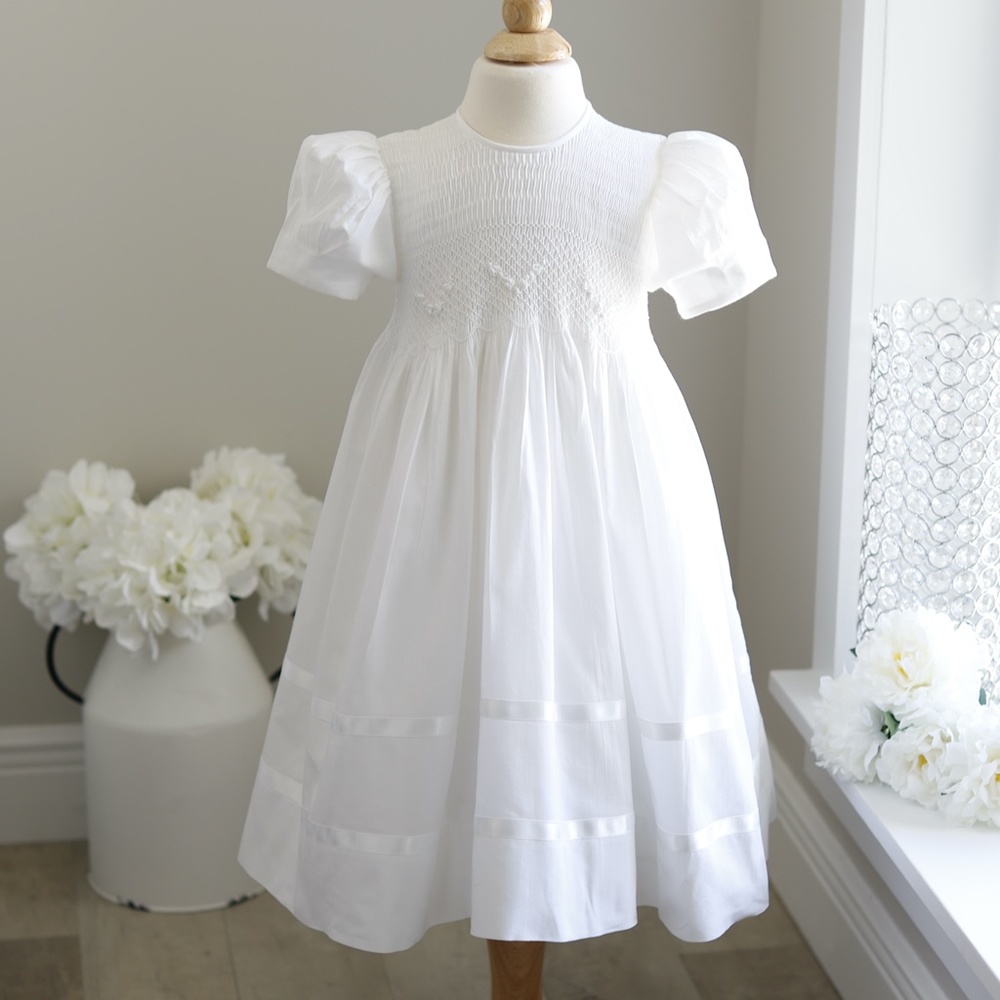 Strasburg Dress Hand Smocked White Size 3 Special Occasion Flower Girl
